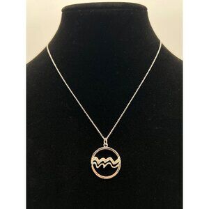 Silver Aquarius Zodiac Pendant Necklace With Chain 18" IBB CN